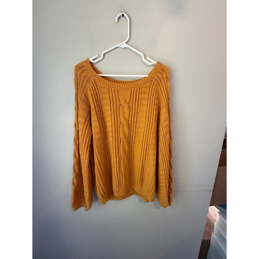 EST. 1946 Women Mustard Yellow Cable Knit Scoop Neck Sweater XL RN37080
